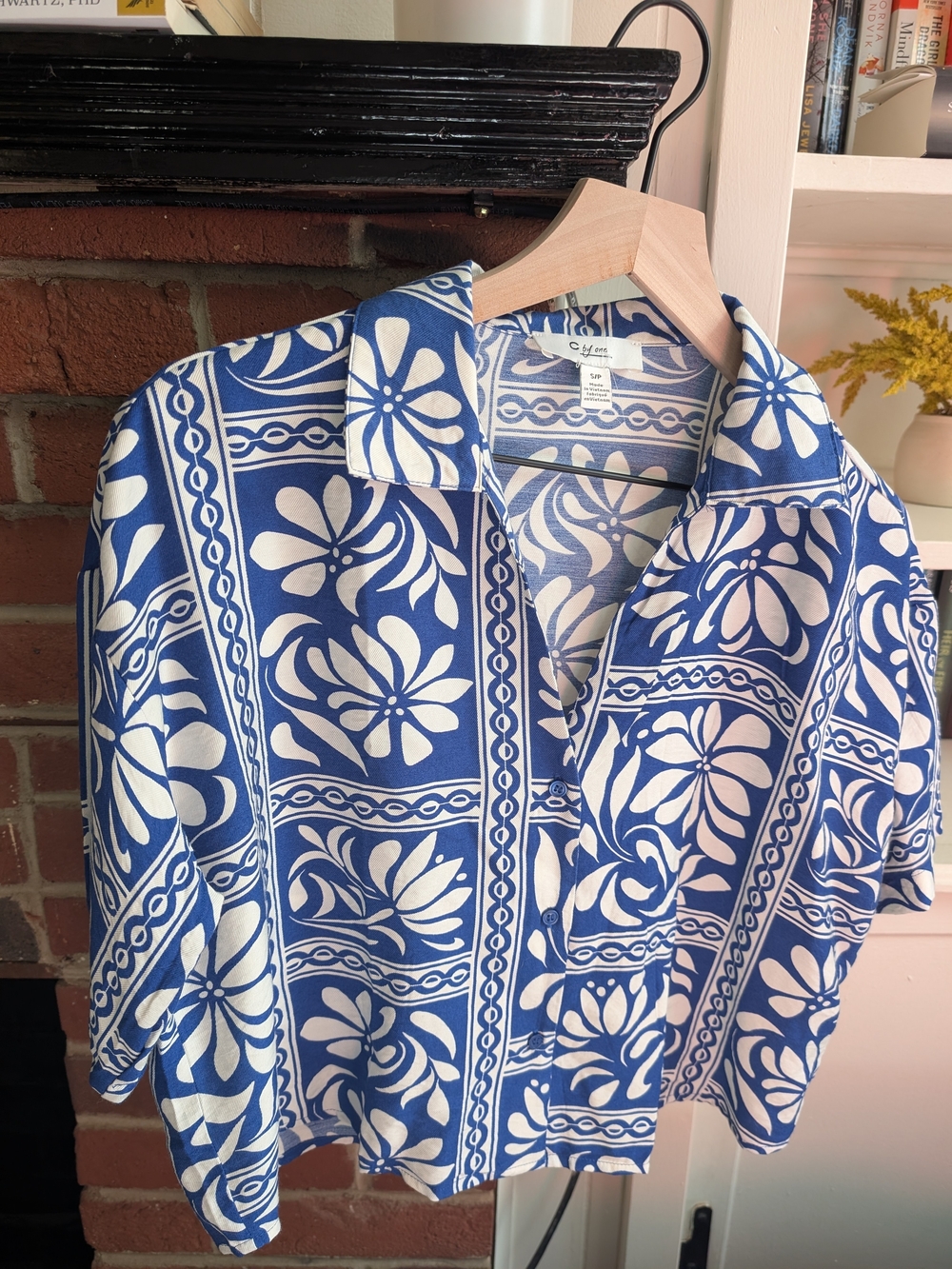 Blue and White Floral Shirt